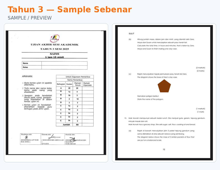 Sample sebenar latihan Tahun 3