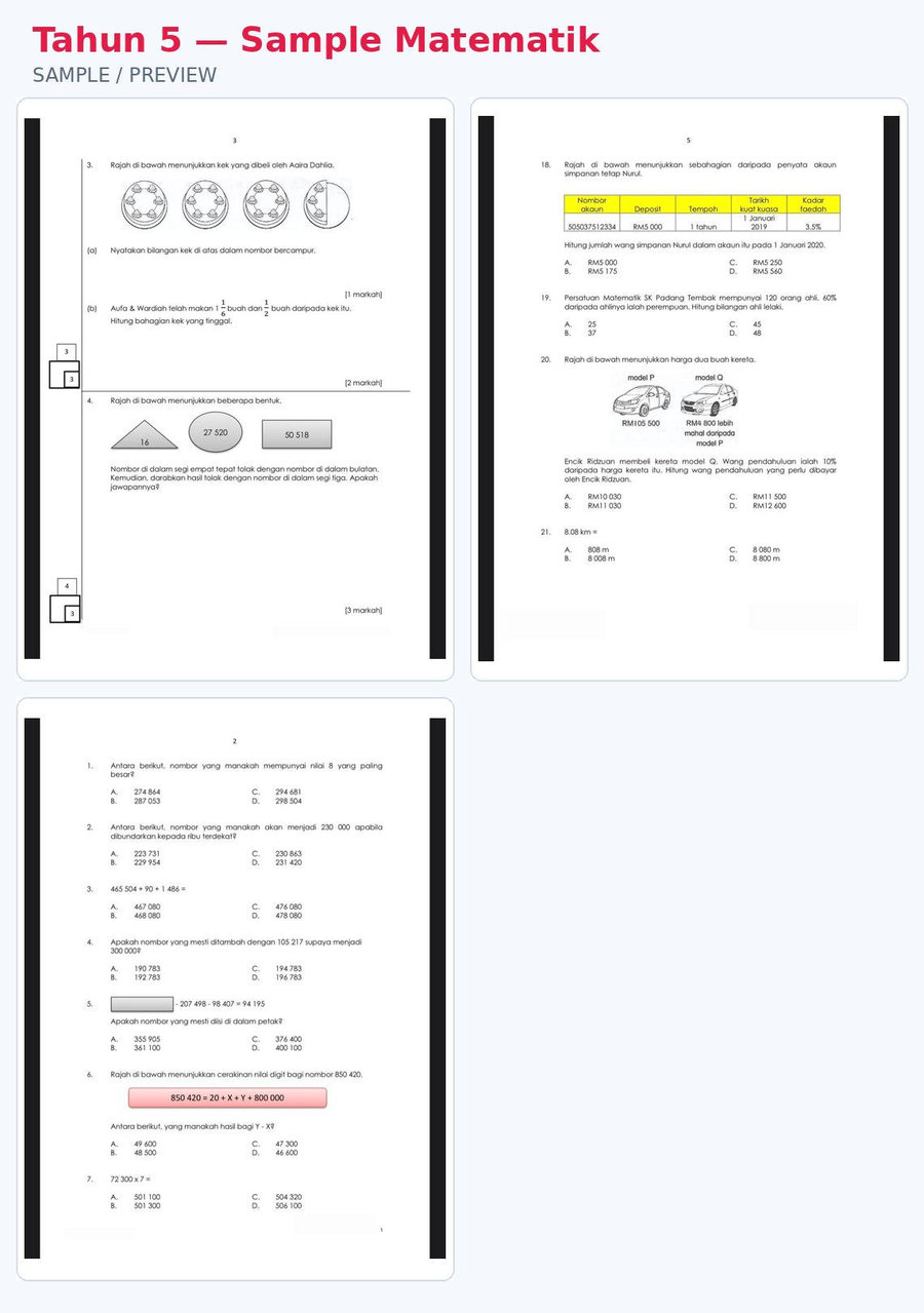 Sample sebenar Matematik Tahun 5